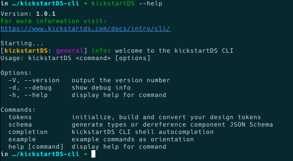 Screenshot of the kickstartDS CLI help option