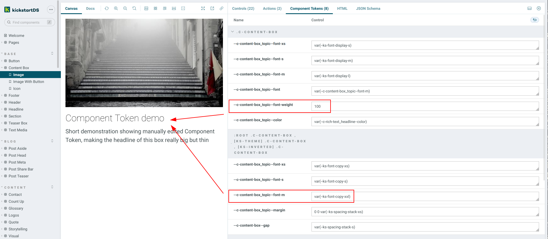 Image showing the Component Token addon in action