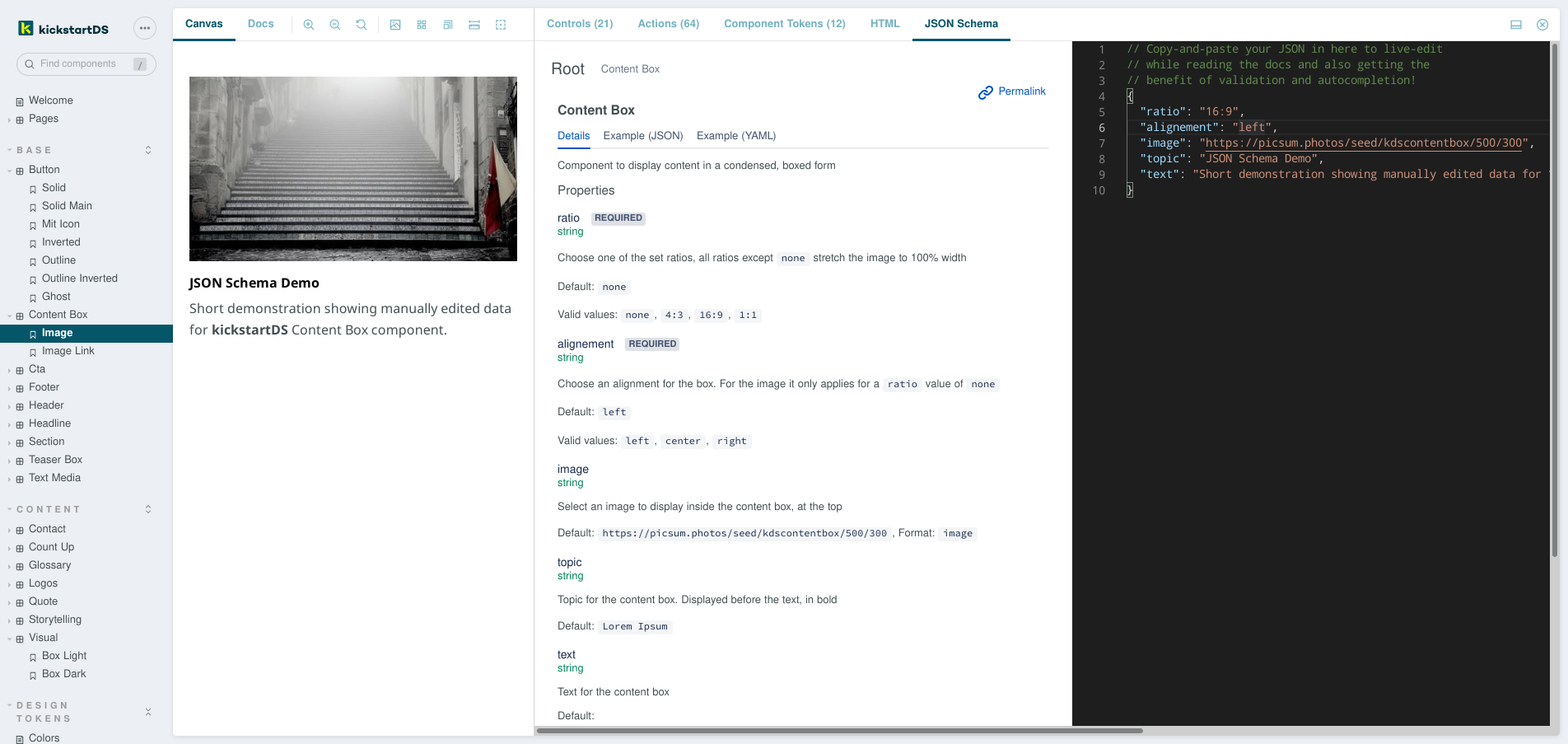 Image showing the JSON Schema addon in action